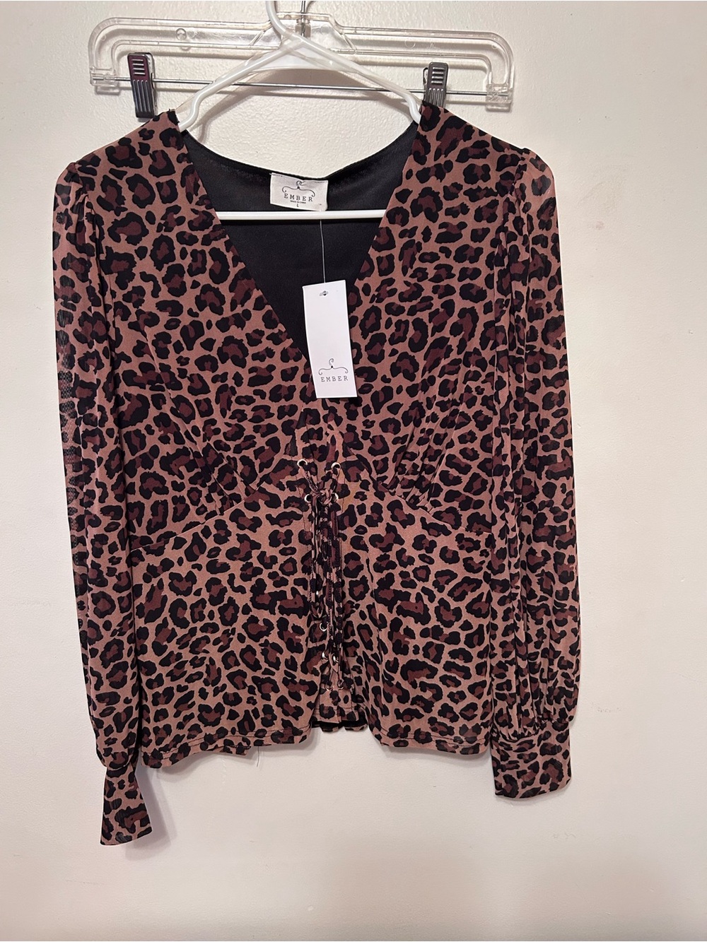 Ember Leopard Print Tie-Front Blouse - Brown & Black